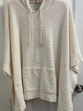 Liz Claiborne Weekend White Hooded Cotton Poncho Pullover Cover Up Medium